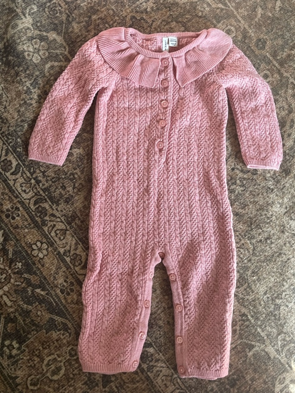 Janie and Jack Dusty Rose Knit One-Piece with Peter Pan Collar